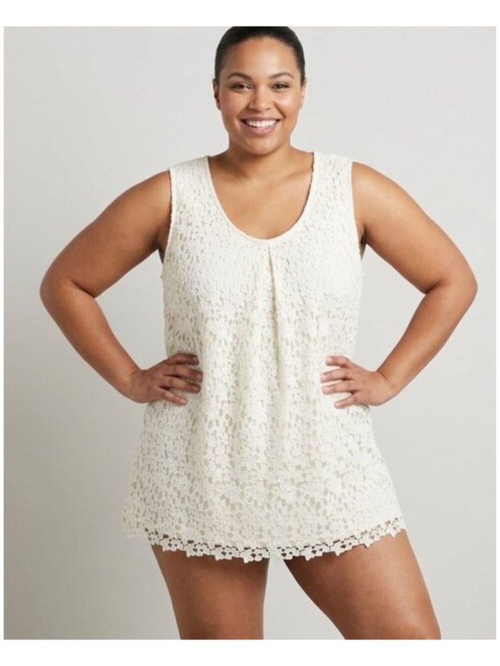 DANIEL RAINN Jorgensen Ivory Crochet Lace Sleeveless Tunic Blouse Women 2X NWT